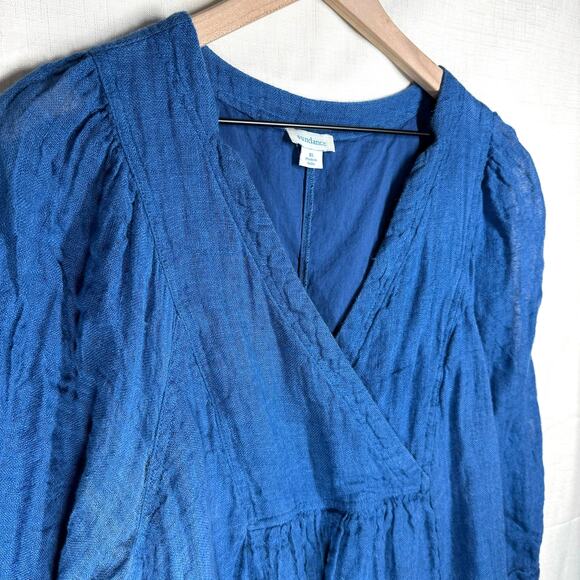 SUNDANCE La Belle Lune Dress Blue Linen Size XL Boho Vacation Lagenlook Beach - Picture 3 of 12